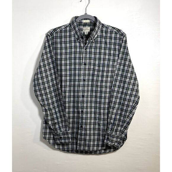 J. Crew Other - J.Crew Mens Flannel Blue Green White Plaid Long Sleeve Shirt Botton Down Size M